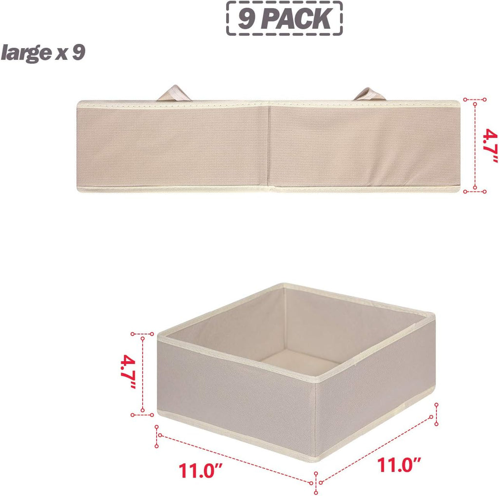 DIOMMELL 9 Pack Foldable Cloth Storage Box Closet Dresser Drawer Organizer Fabric Baskets Bins Containers Divider for Clothes Underwear Bras Socks Clothing, Beige 900