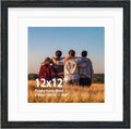 12x12 Frame,Solid Wood,Display Pictures 8x8,10x10 with Mat or 12x12 Without Mat,Square Picture Frame for Wall Mounting or Tabletop (Black,Single)