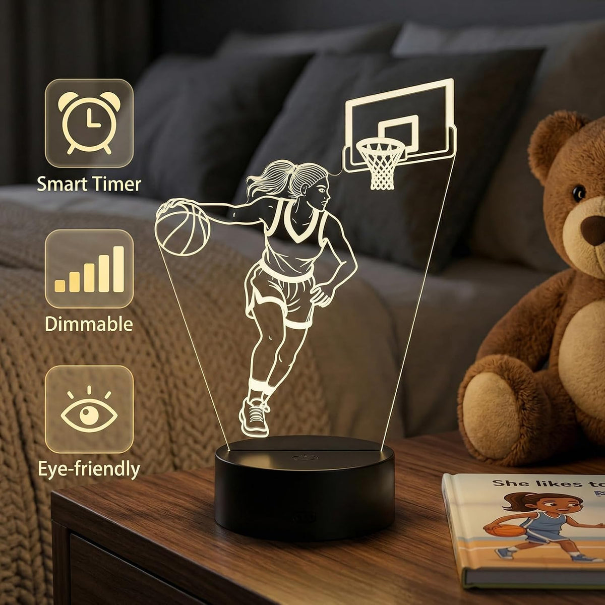 Basketball Gifts for Girls, Female Basketball Player Night Light
