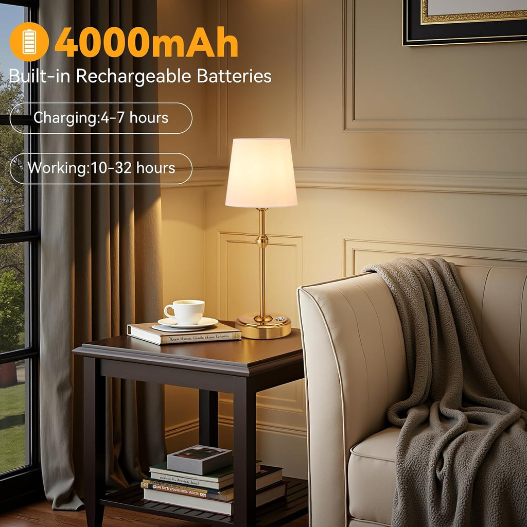 Portables Cordless LED Table Lamp, 4000mAh Wireless Rechargeable Battery Operated Powered Light, Dimmable Table Lamp for Dining Room, Bedroom, Bedside, Bar, Night Light, Camping, Patio (Bronze)