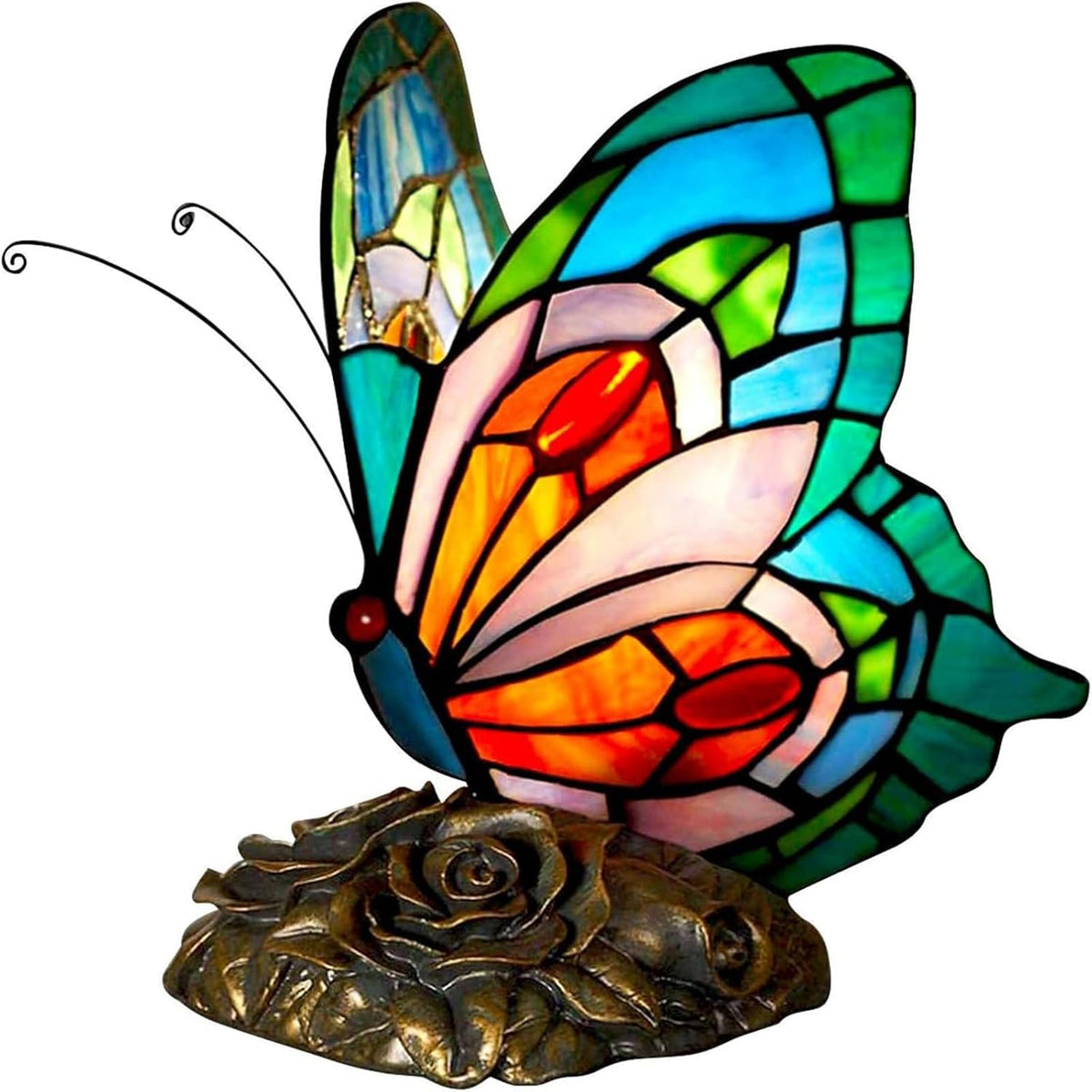Bedside Table Lamp LED Tiffany Blue Fairy Butterfly Nightstand Table Lamps Stained Glass Shade ON Off Switch Home Office Desk Lamp Night Light Girl Grandma Mothers Day Gifts W/Gift Box