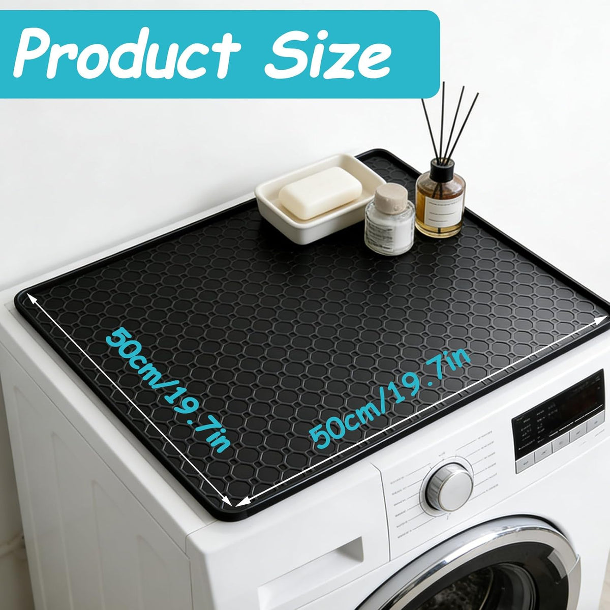 19.7"x19.7" Black Silicone Fridge Tray Mat with Raised Edges, Waterproof Drip Tray & Appliance Mat Under Fridge, Water Cooler, Washing Machine, Under Sink Tray