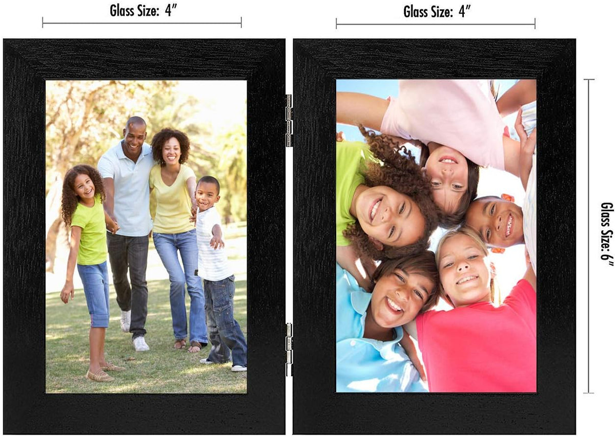 Americanflat 4x6 Double Hinged Triple Picture Frame - Black