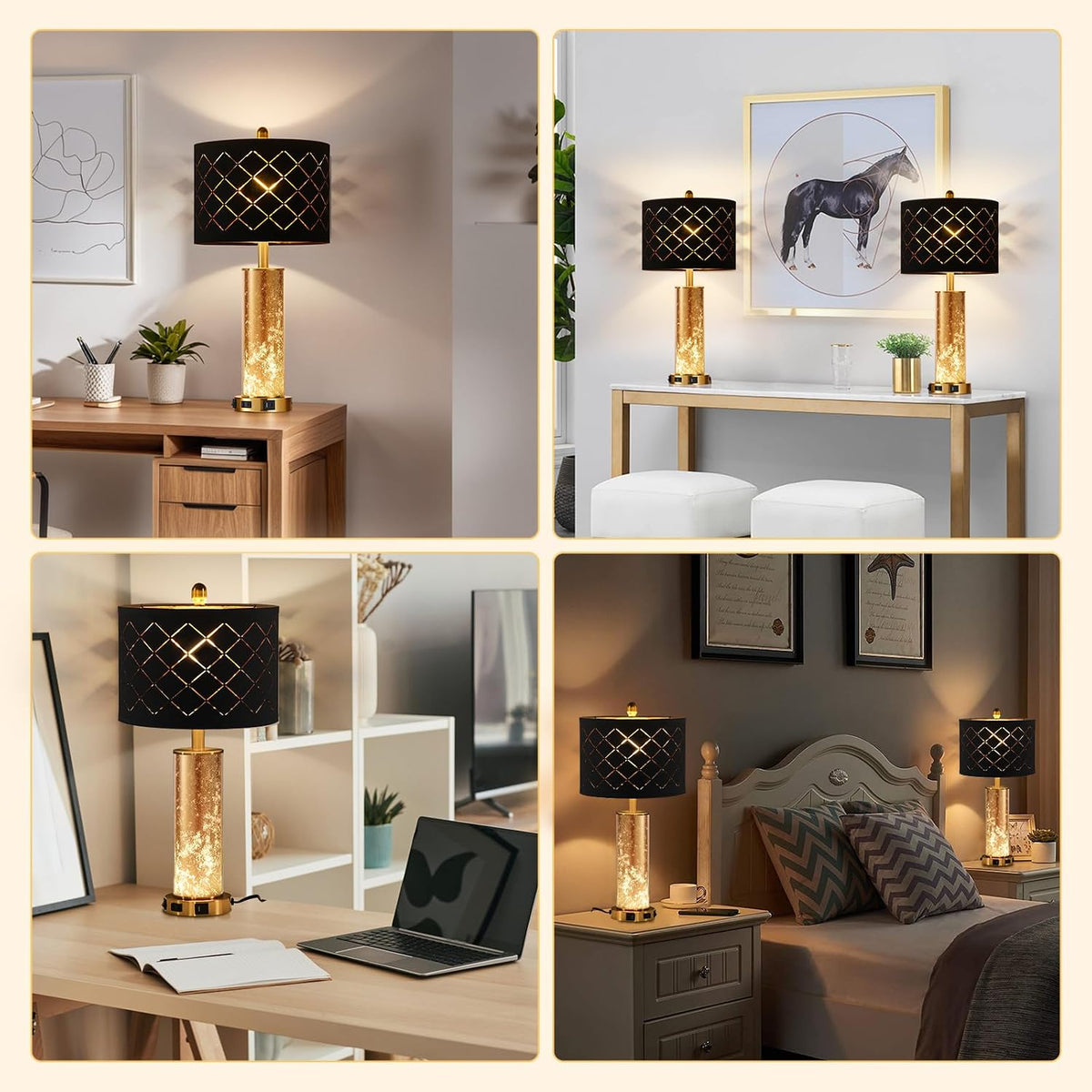 25.6" Black Table Lamps Set of 2, Tall Bedside Lamps with Nightlight, Modern Nightstand Lamp with USB Ports, Desk Lamp for Bedroom, Living Room, Office, LED Bulbs Included B01TL05
