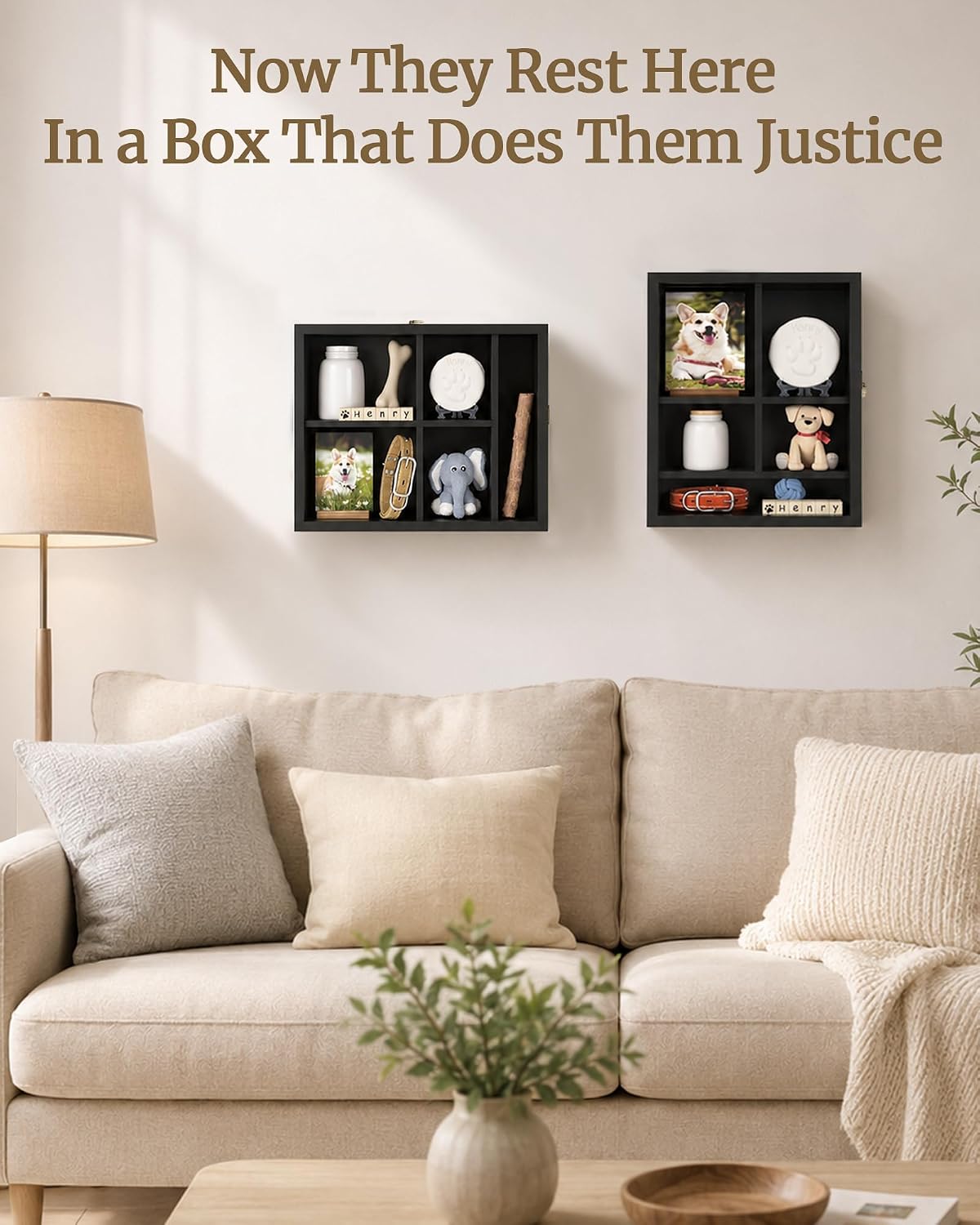 Pet Memorial Shadow Box, 14.7"x 12" Dog Memorial Shadow Box with Adjustable Shelves & Pin-Back Board, Wooden Pet Memorial Box for Ashes, Photos & Keepsakes, Loss of Pet Sympathy Gift, In Memory of Dog