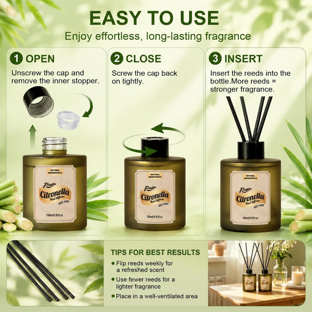 SCENTORINI Lemongrass Reed Diffuser Set with 12 Sticks for Summer, 10 fl oz