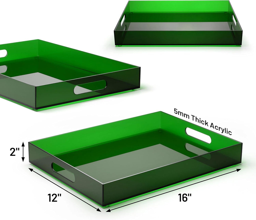 ATZYmolin 16"x12" Large Acrylic Serving Tray, Vanity Platter, Green