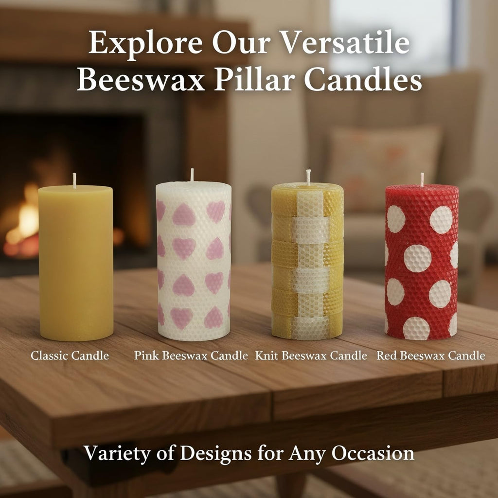 Hand Rolled Beeswax Pillar Candles 2 Packs, Non Toxic Beeswax Candles-70 Hours Long Burning, Organic Emergency Bees Wax Candles for Home, Paryer, Parties, Unscented Dripless Smokeless Candles, 2x4in
