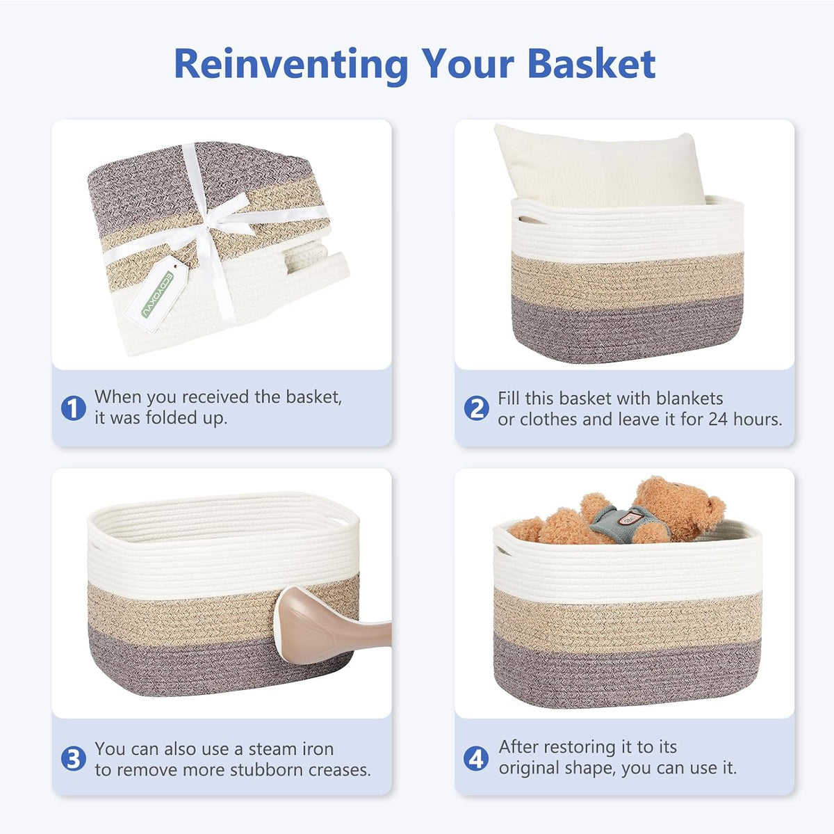 ECDYQXVU 15x10x9 Black Woven Cotton Rope Storage Basket Handles 1 Pack