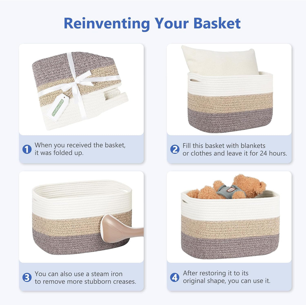 ECDYQXVU 15x10x9 Inch Woven Cotton Rope Storage Basket, Black, 2 Pack