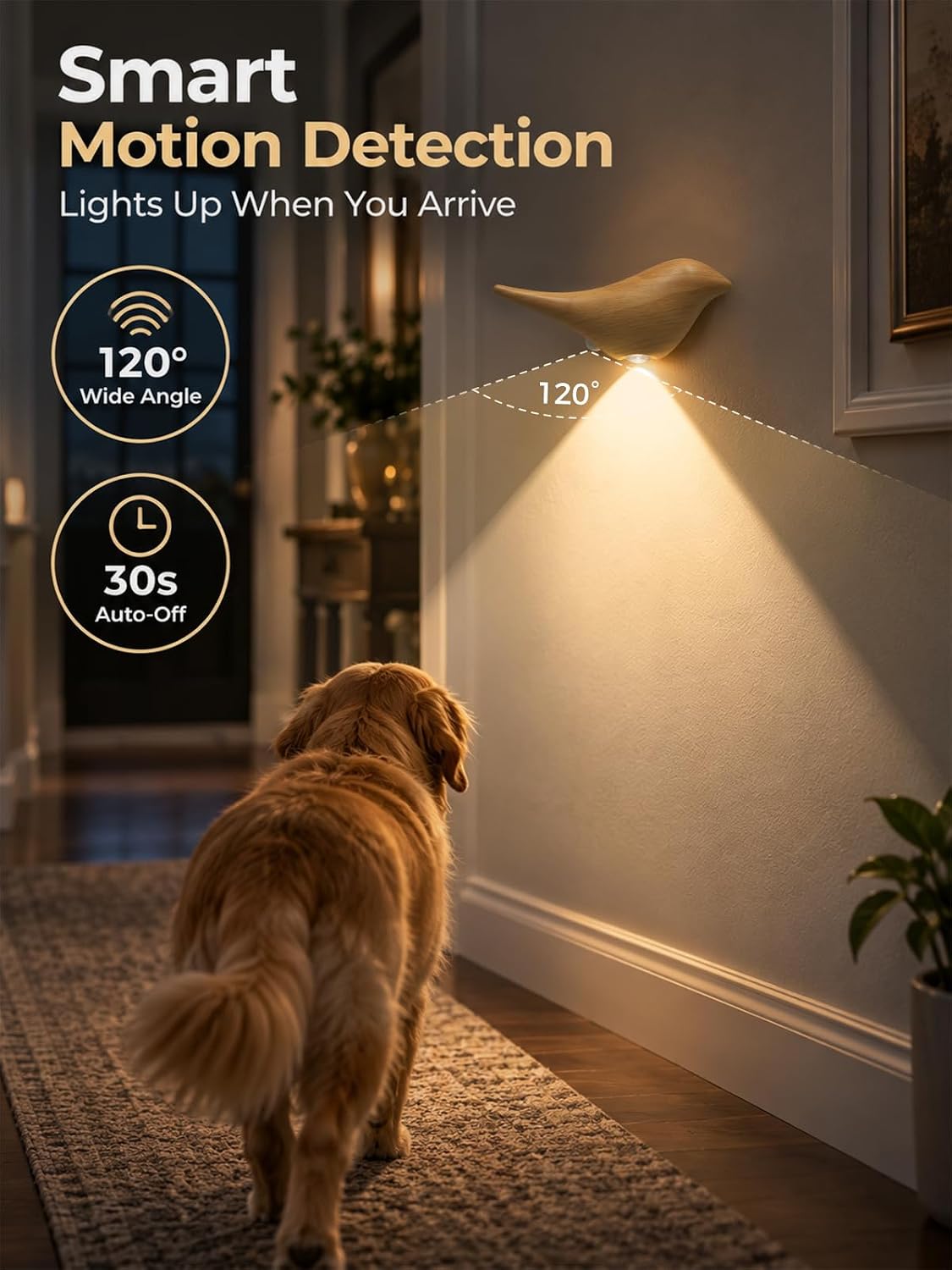 Cordless Small Wall Scones for Hallway: Magnetic Motion Sensor Bird Light
