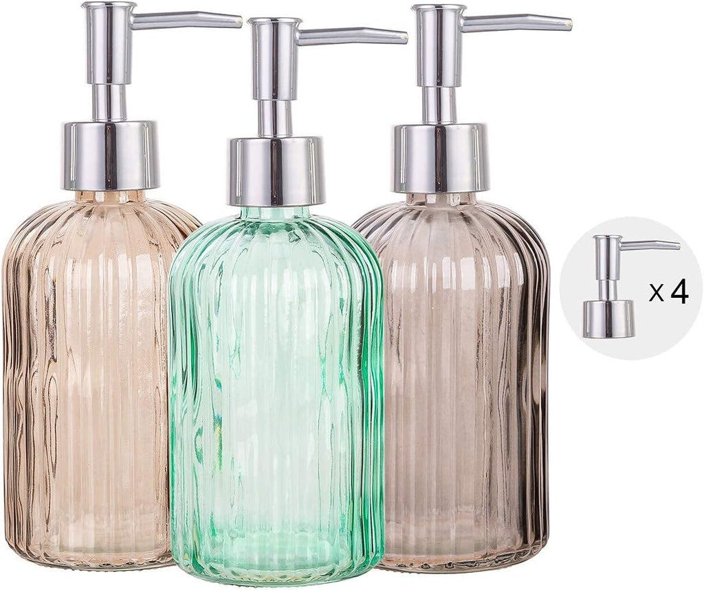 Bathroom Accessories Set, 15oz Glass Soap Dispenser Bottle for Bath Decor, 3 Pack Set