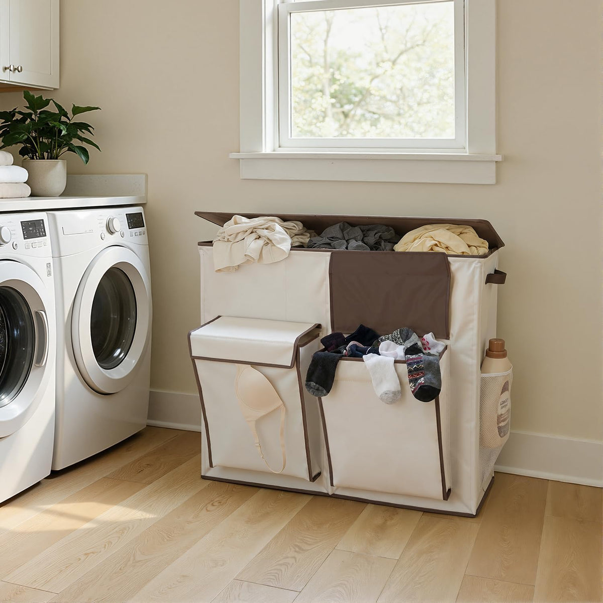 SOLEDI 220L Laundry Hamper 3 Section with Lid and 2 Side Pockets