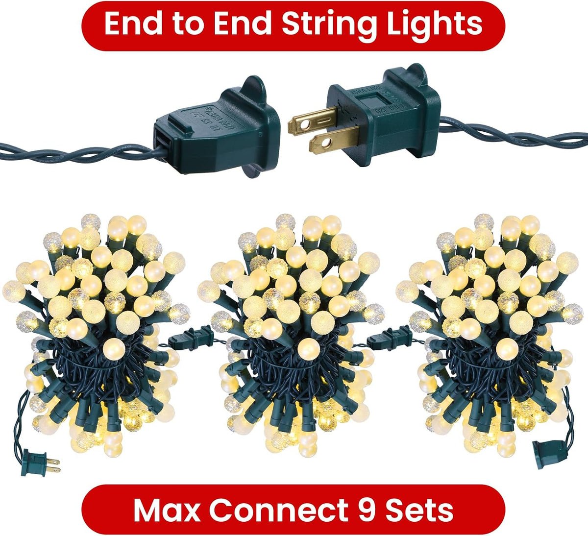 Globe String Lights, 300 LED Mix-Ball Fairy Lights Plug in UL Listed 100FT Christmas Tree Lights Christmas Outdoor Indoor Fairy Lights for Bedroom Tree Patio Party Garden Wedding, Warm White