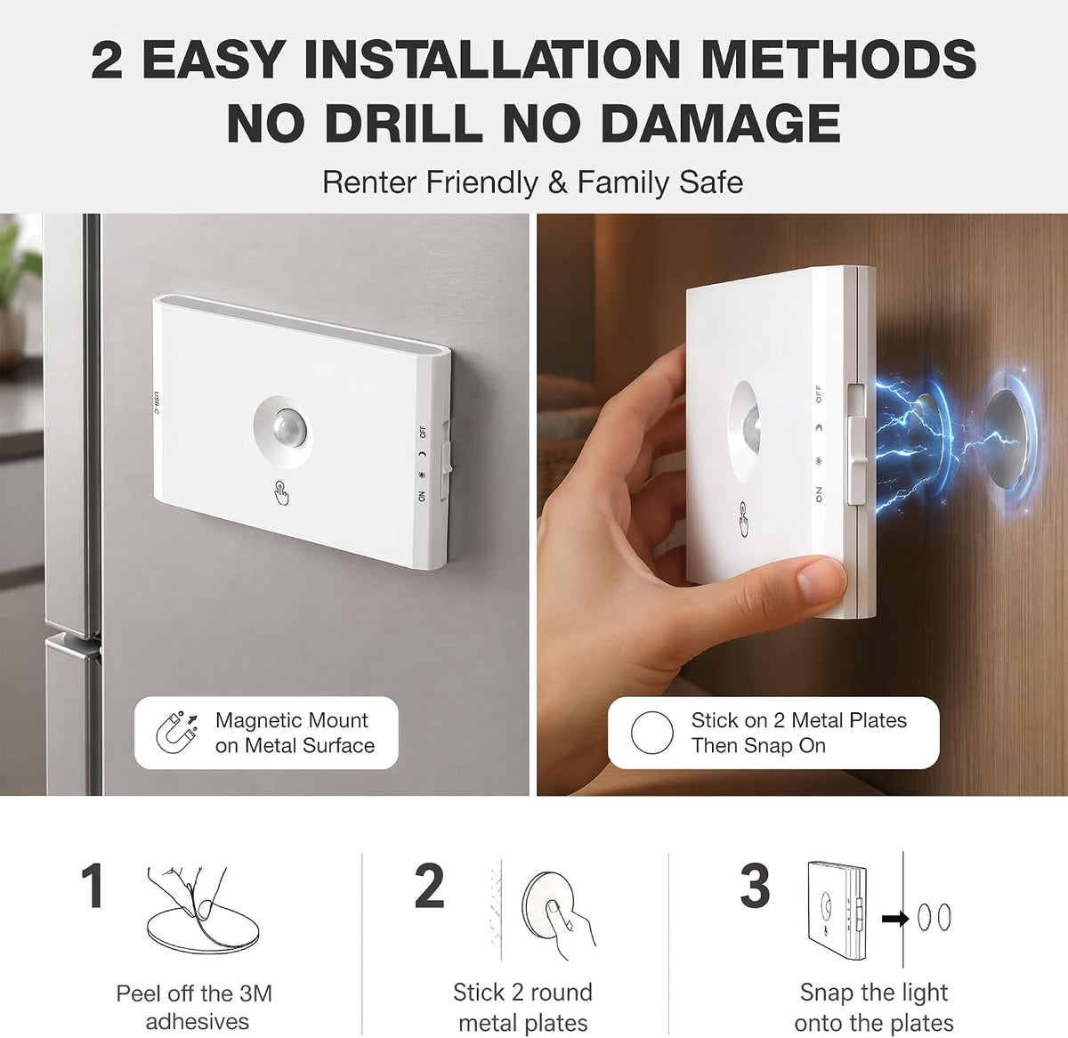 Stair Lights Indoor Motion Sensor, 4 pack Rechargeable Night Light,4 Black