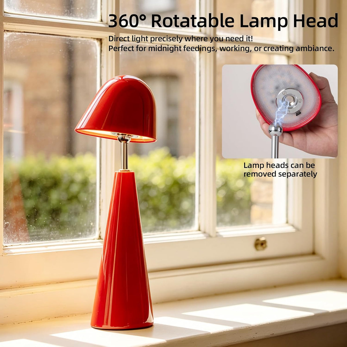 Modern Red Table Lamps , Cordless Rechargeable Desk Lamp，for Living Bedroom
