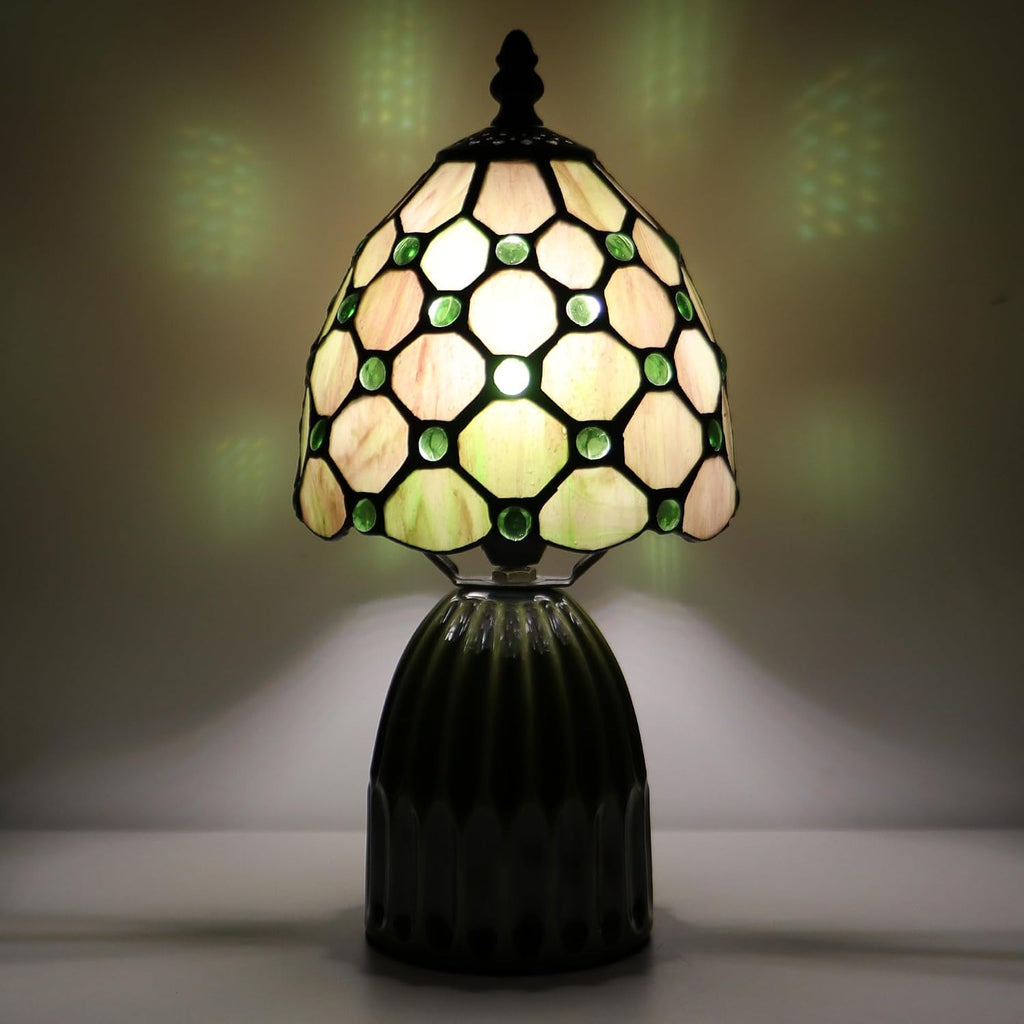 Tiffany Stained Glass Mushroom Table Lamp 12.5 Inch -Amber Pearl