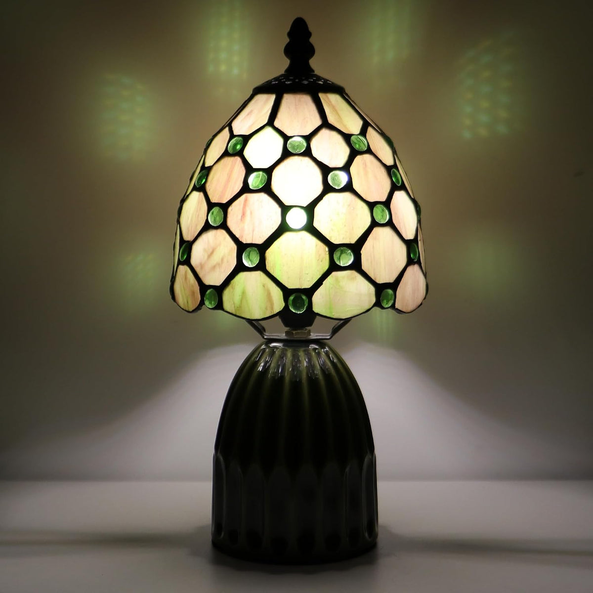 Tiffany Stained Glass Mushroom Table Lamp 12.5 Inch -Amber Pearl