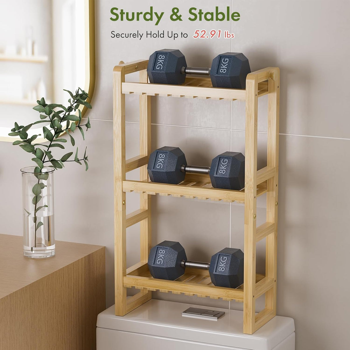 AmazerBath Bamboo Over The Toilet Storage Shelf - 3-Tier Bathroom Organizers and Storage Shelves, 2 in 1 Dual Stable Above Over Toilet Bamboo Shelf Home Storages Rack for Small Bathroom, Space Saver