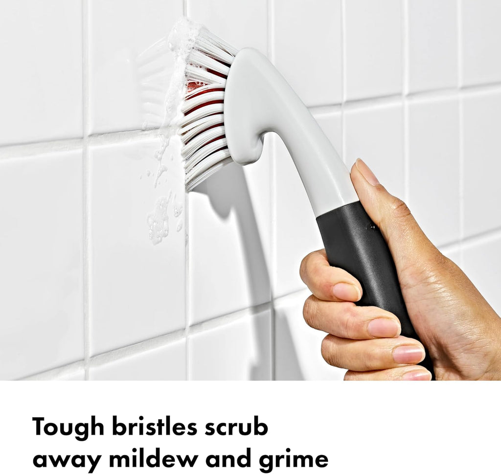 OXO Good Grips Grout Brush & Heavy Duty Scrub Brush Combo Set; Tough, Durable bristles Cut Through Grime and soap scum; Ideal for tubs, Tile Walls, countertops and Floors