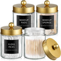 SheeChung 4 Pack Glass Qtip Holder with Gold Stainless Steel Lids