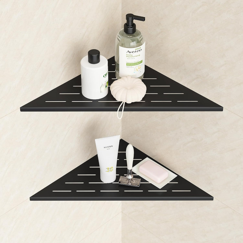 Neodrain 12 Inch Black Corner Wall Shelf for Tile Wall Insert, Set of 2