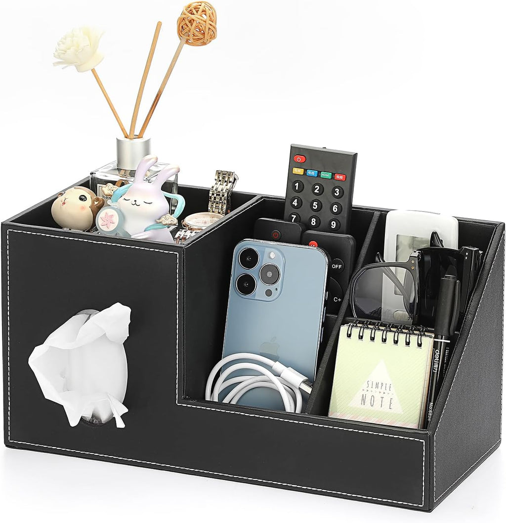 Sumnacon Tissue Box Cover, Square PU Tissue Box Holder with Storage Tray