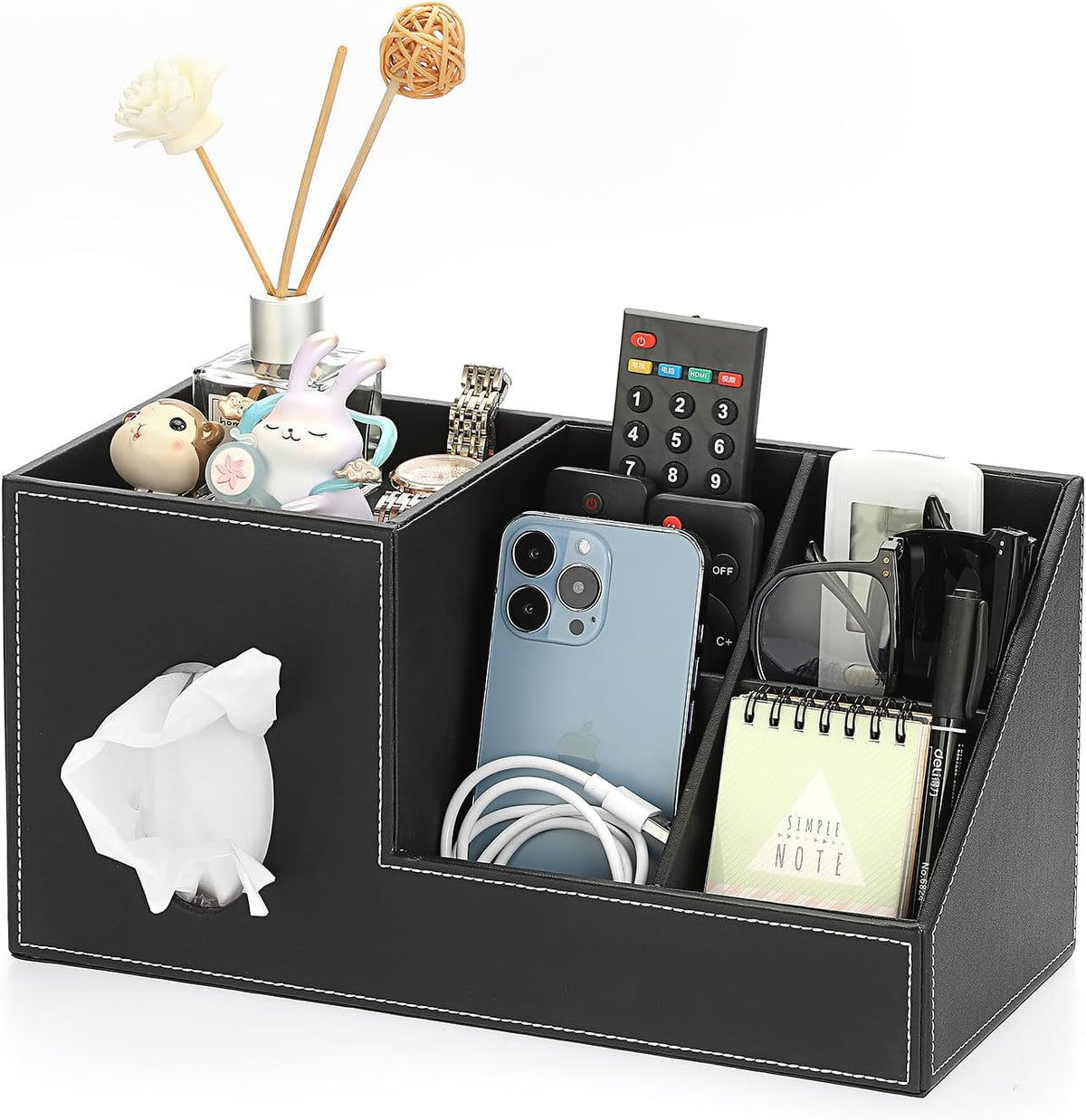Sumnacon Tissue Box Cover, Square PU Tissue Box Holder with Storage Tray