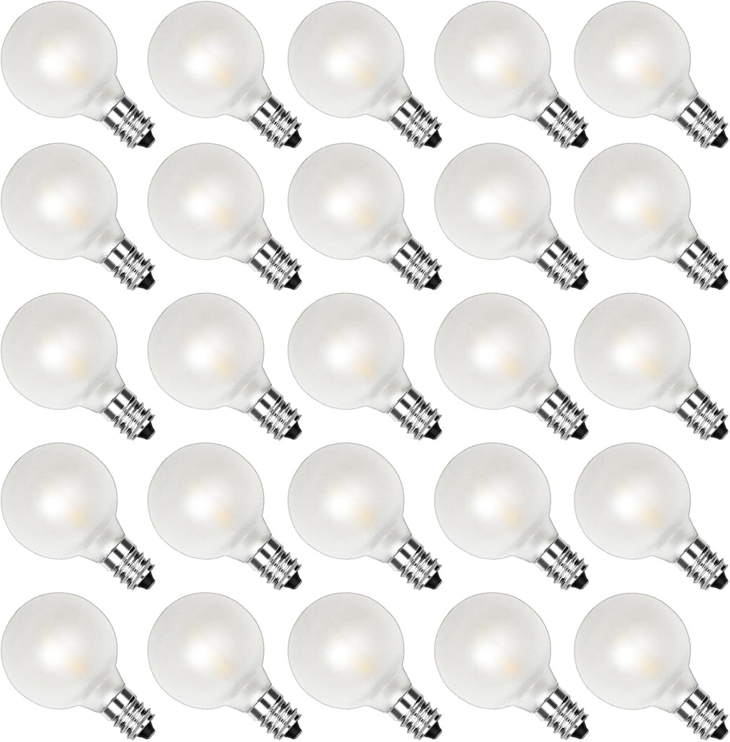25Pack G40 LED Replacement Light Bulbs, 0.6W Frosted White LED Globe Bulbs for Outdoor String Light (E12 / C7 Screw Base Sockets), Warm White 2700K, Dimmable