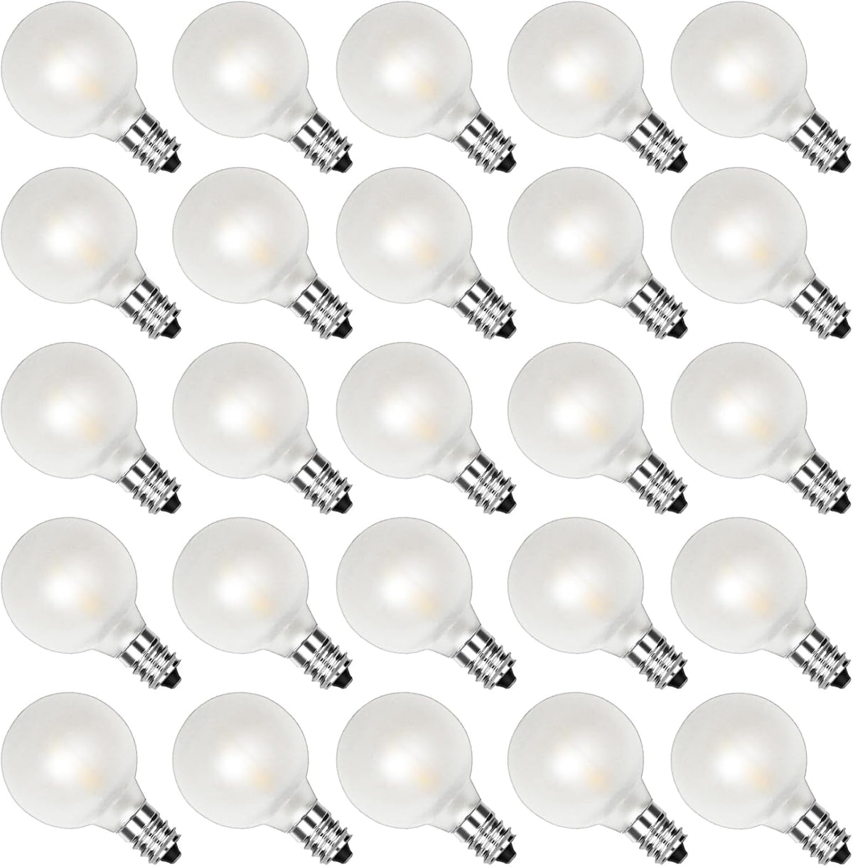 25Pack G40 LED Replacement Light Bulbs, 0.6W Frosted White LED Globe Bulbs for Outdoor String Light (E12 / C7 Screw Base Sockets), Warm White 2700K, Dimmable