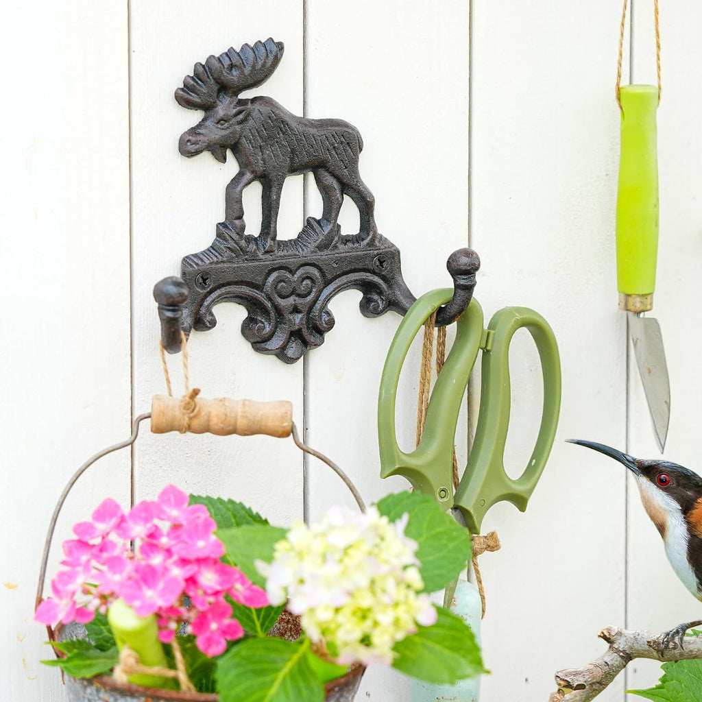 Sungmor Cast Iron Vintage Moose Wall Hooks - Rustic Heavy Duty Double Hooks