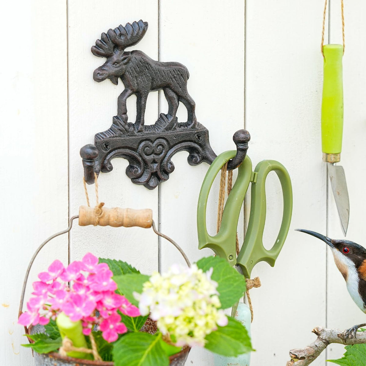 Sungmor Cast Iron Vintage Moose Wall Hooks - Rustic Heavy Duty Double Hooks