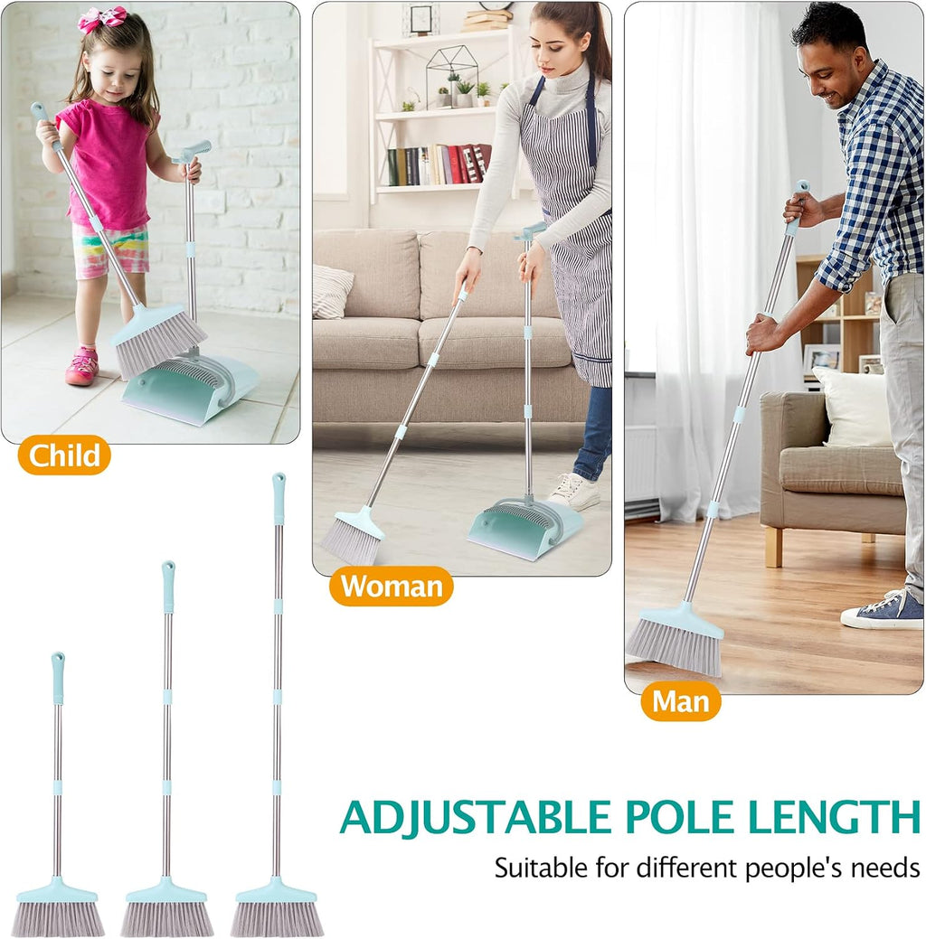 Broom and Dustpan Set+Toilet Brush Dinosaur Shape,Cute Shape Look, TPR Bristles Round Brush, Compact Size Toilet Brushes Floor Standing, 1-Pack