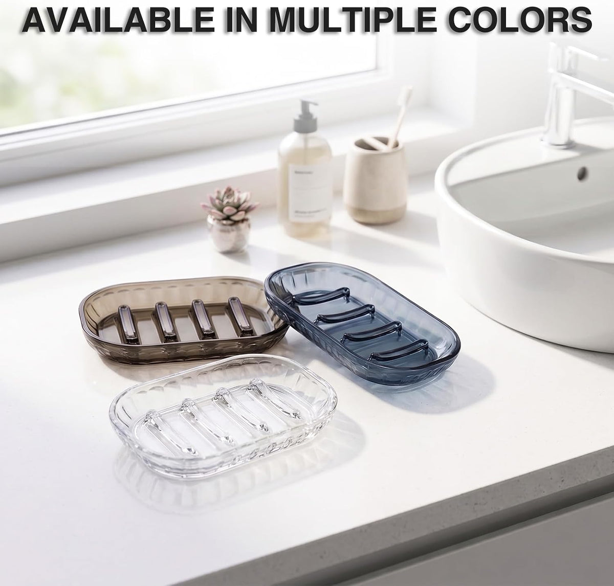 3 Pack Clear Soap Dish for Shower, Plastic Soap Holder for Bar Soap, Transparent Soap Saver Tray for Bathroom Shower, Kitchen Sink, Bathtub, Raised Ridges Soap Dish with Drainage, Minimalist Design