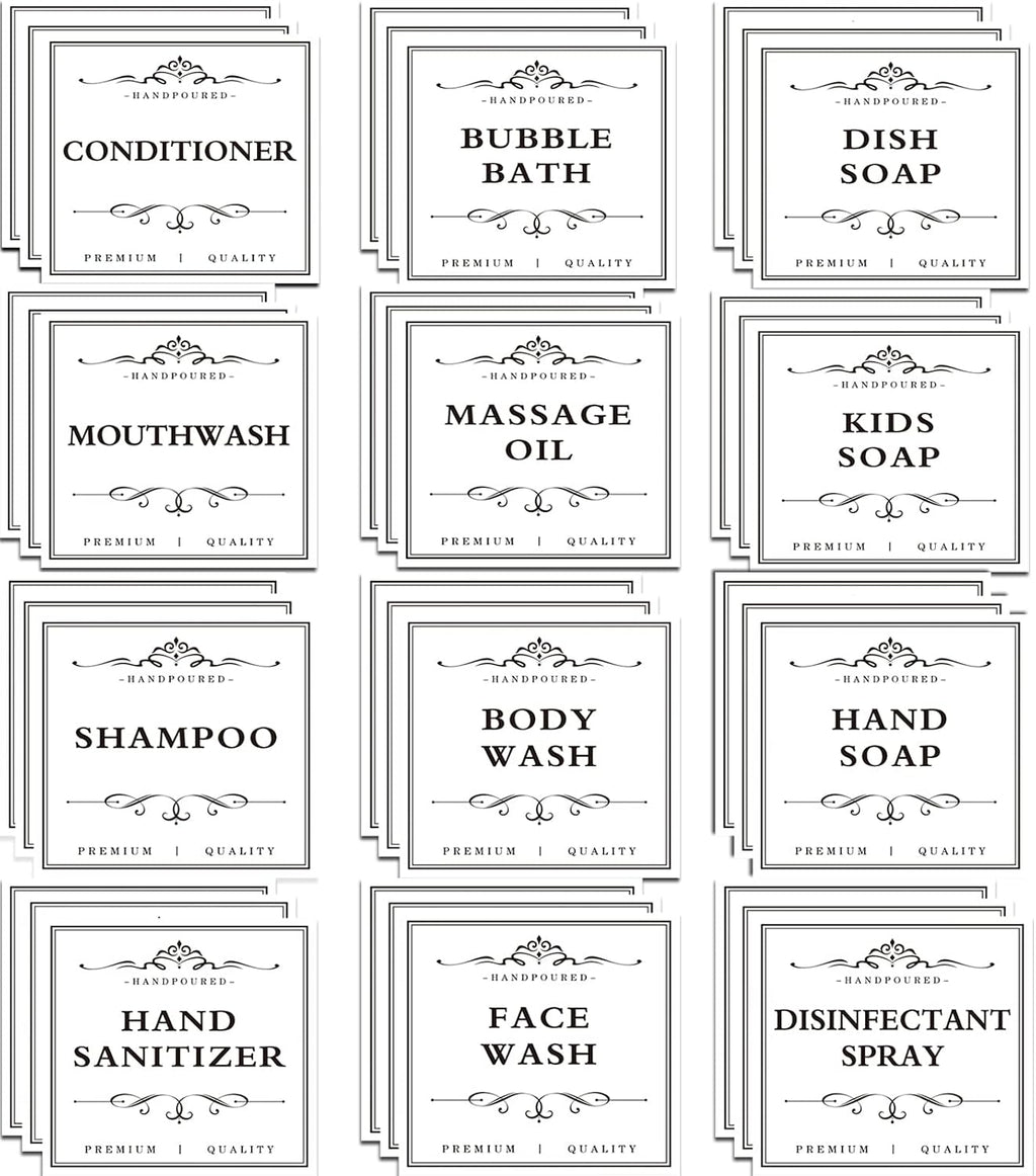 36 PCS Soap Dispenser Organization Printed Label Stickers White