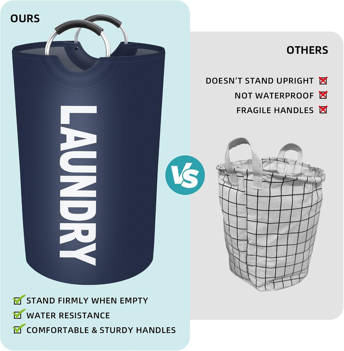 115L Large Laundry Basket, Dirty Clothes Waterproof Laundry Hamper, Blue