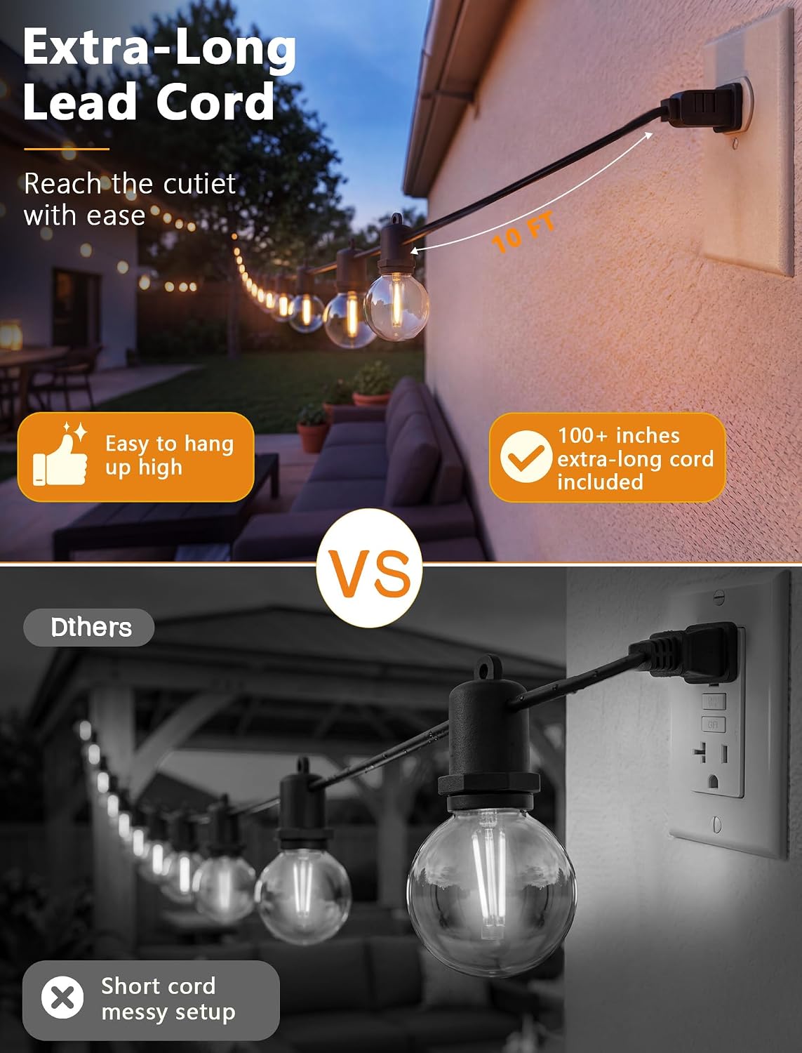 G40 LED Outdoor String Lights, 25FT, 12 Globe Bulbs, Black Wire