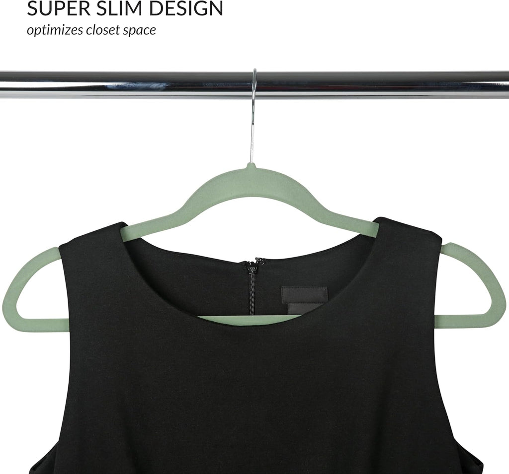 Simplify Slim Velvet Clothes Hangers | 100 Pack | Non-Slip | Shirts | Suit | Pants | Dresses | Garments | Closet Storage & Organization | Durable | Sage