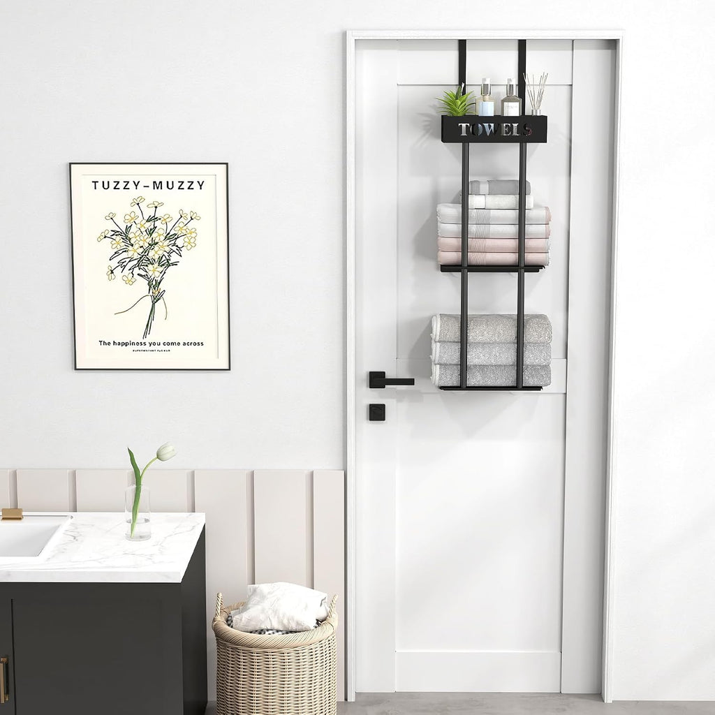 Bethom 3 Tier Over The Door Towel Rack, Hanging Towel Rack, Matte Black