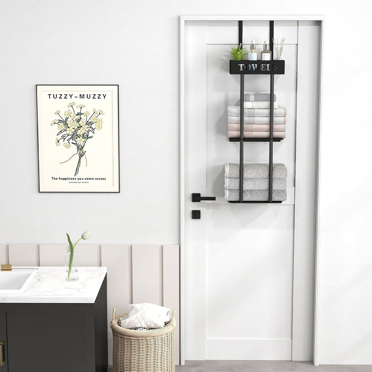 Bethom 3 Tier Over The Door Towel Rack, Hanging Towel Rack, Matte Black