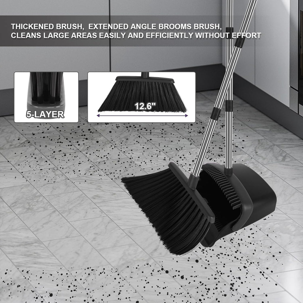 Black Broom and Dustpan Combo Set, 55" Long Handle Broom