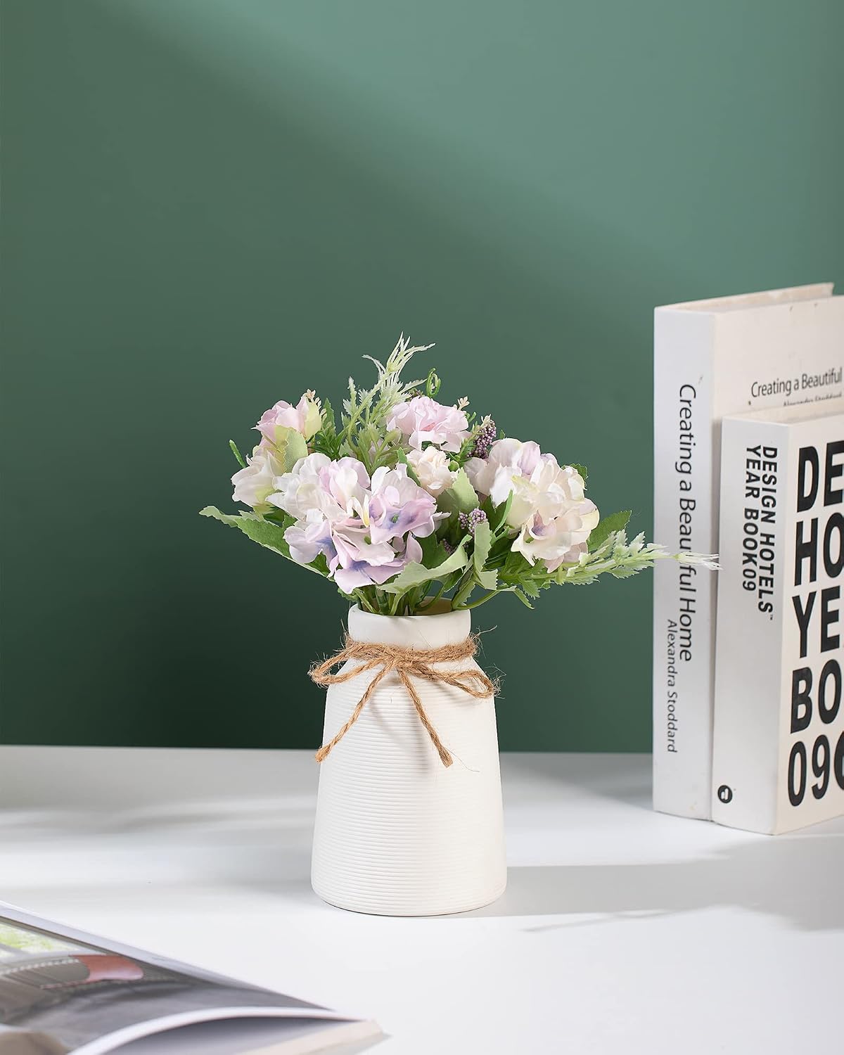 White Vase -Flower Vase, Small Vases for Décor, Ceramic Vase for Shelf Décor, Table Décor, Decorative Vase for Bookshelf, Fireplace Mantle, Office, Centerpieces, Petite Farmhouse Décor
