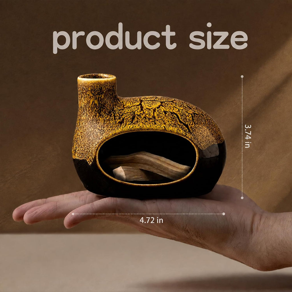 Handcrafted Ceramic Palo Santo Holder – Artistic Incense Burner for Meditation, Mindfulness and Zen Home Decor – Wabi-Sabi Style Cone Sculpture, Gift for Yoga, Relaxation & Aromatherapy (Yellow)