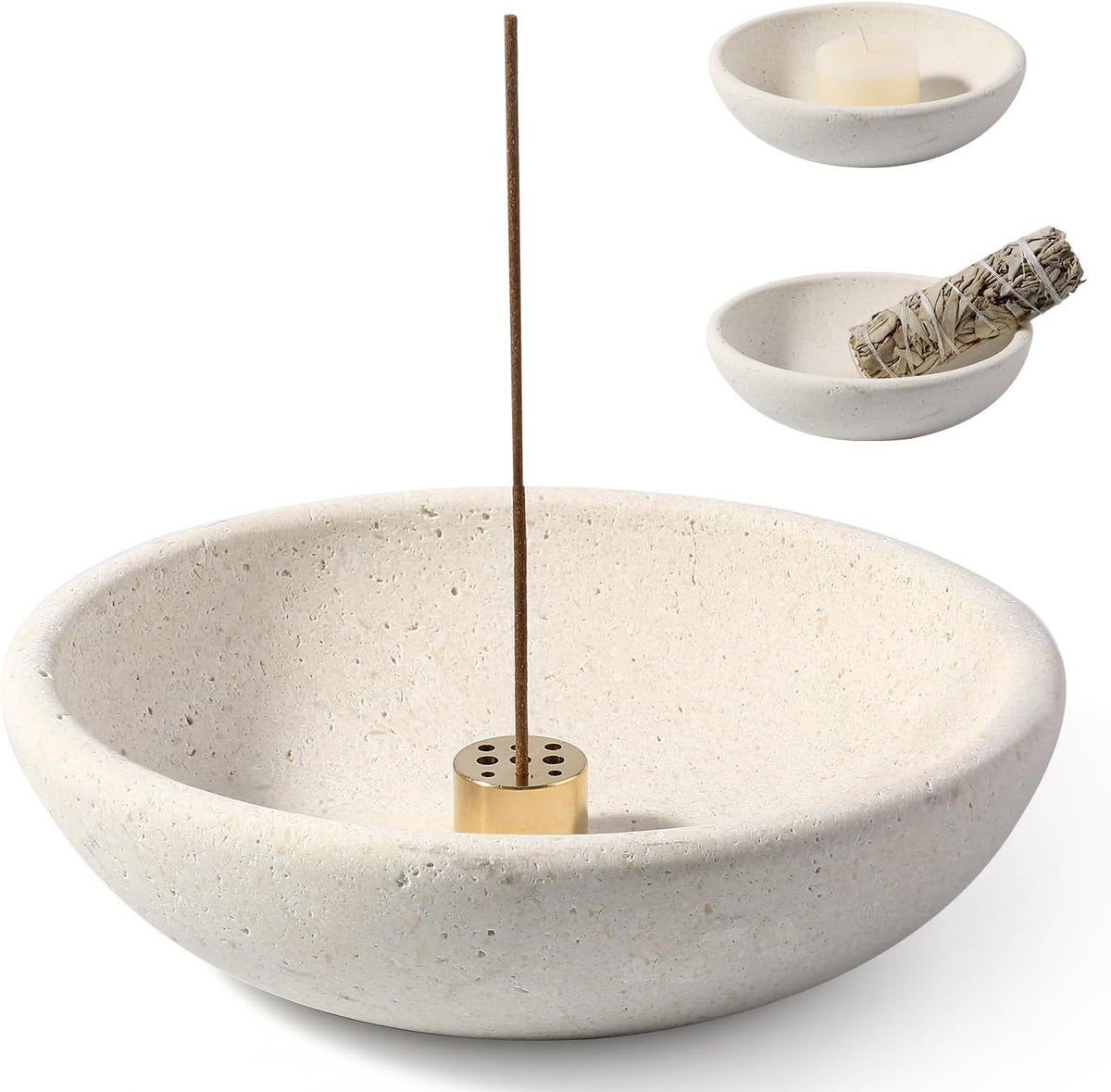 Koville Natural Marble Incense Holder, Incense Holder for Sticks with 9 Holes, Handmade Incense Burner Ash Catcher for Meditation Yoga SPA, Balsam Fir/Palo Santo/Sage/Cone (Lymra Limestone)