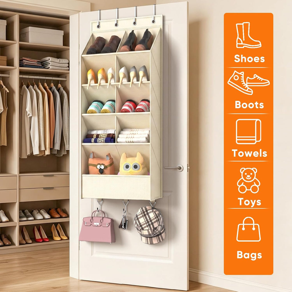 Over the Door Shoe Organizer, 5 Tiers with 9 Compartments, Beidge