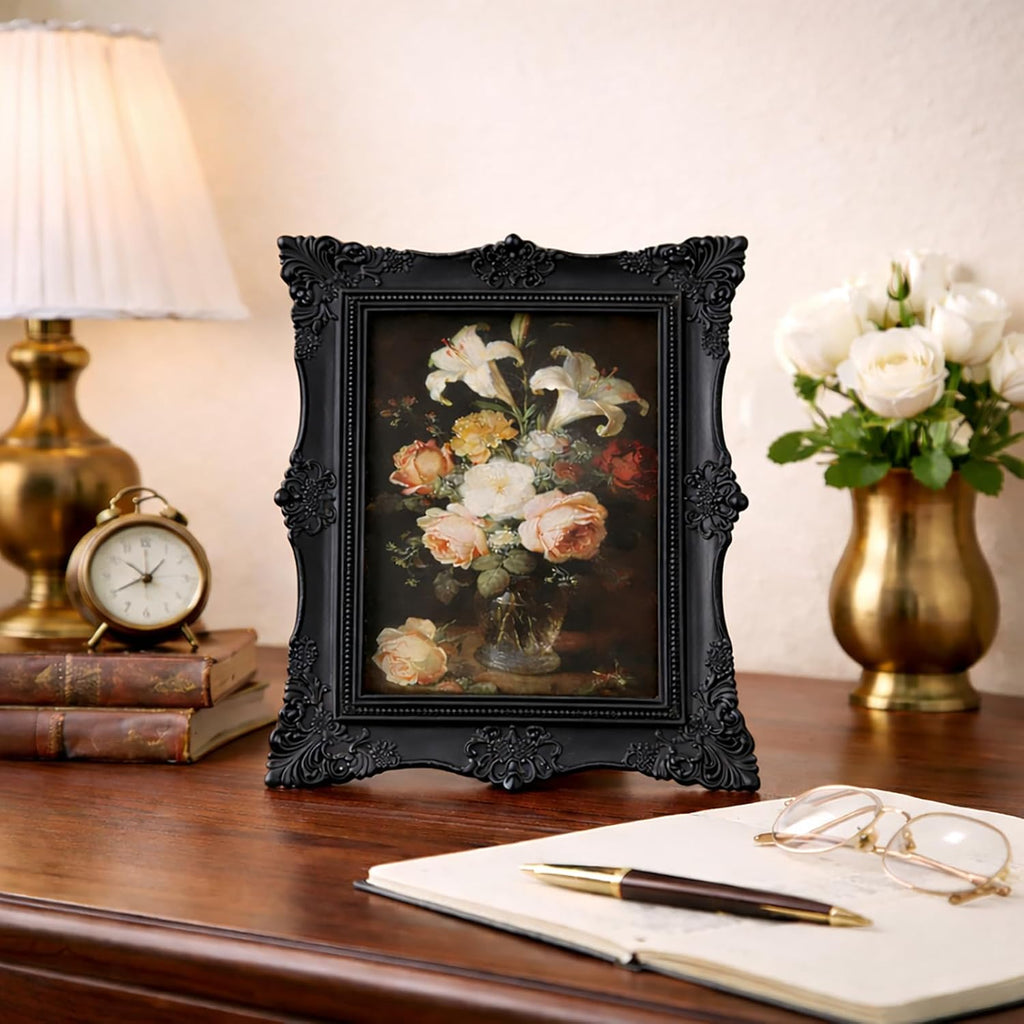 5x7 Vintage Picture Frames -5x 7 Antique Picture Frame, Ornate Frames 5 X 7 With Glass Front For Tabletop Photo Display And Wall Hanging, Victorian Poster Frame 5 By 7 (Black, 5X7)
