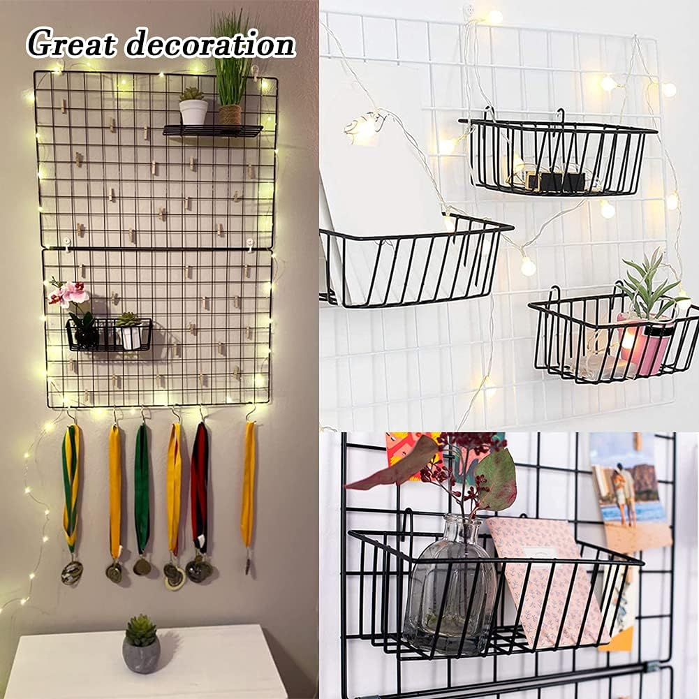Gddochn 3 Pack Grid Panel Hanging Wire Basket, Storage and Display Basket for Wall, Kitchen, Home Decor Supplies, Potted Plants, Black