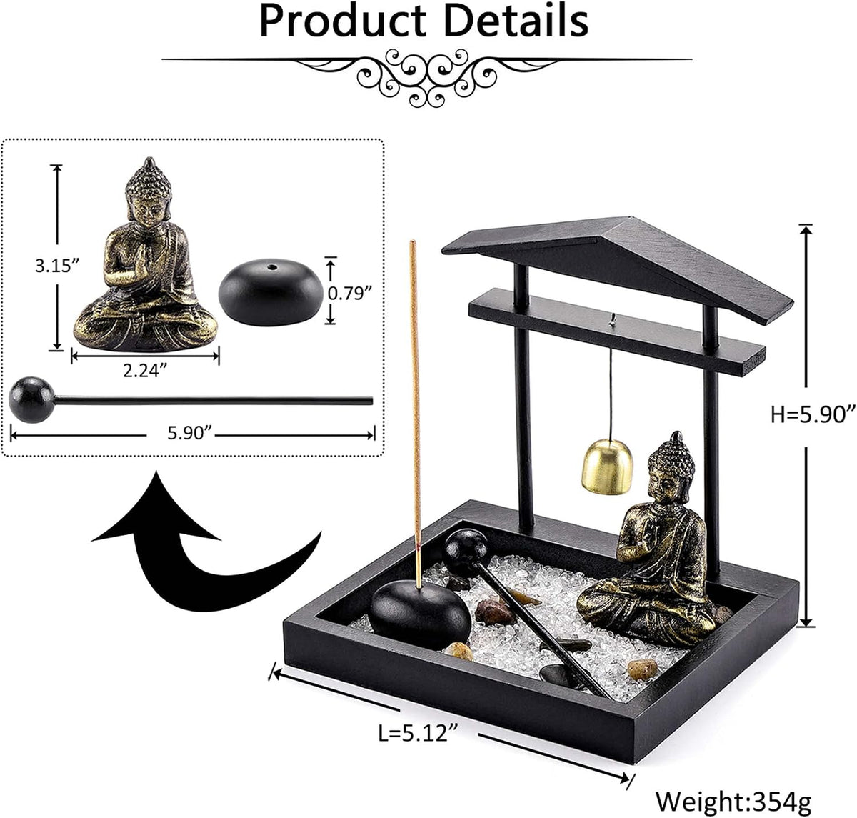 Jovivi Zen Garden Set Buddha Statue, Incense Stick Holder Bowl
