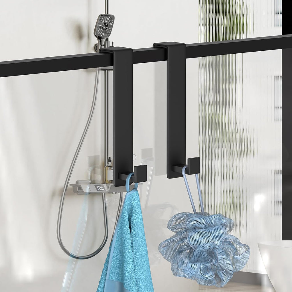 PMMASTO 10 Inch Hooks for 1-3/4 Inch Doors, Black- 2 Pack, L Shape