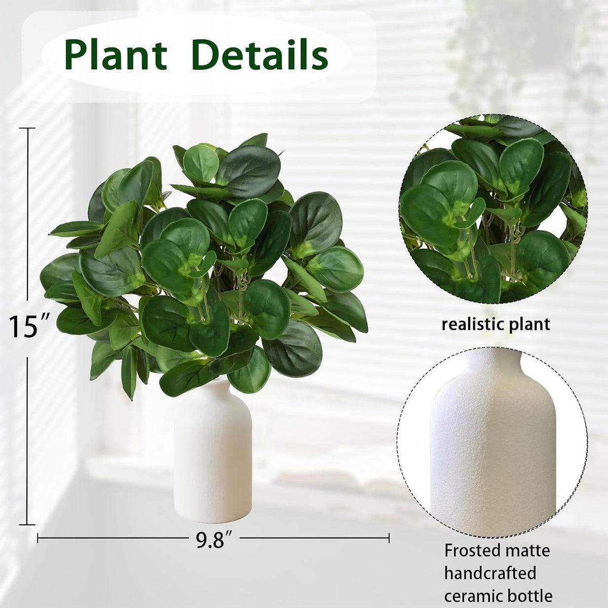 2Pcs 15" Artificial Eucalyptus Plant in Frosted Ceramic Vase for Desk